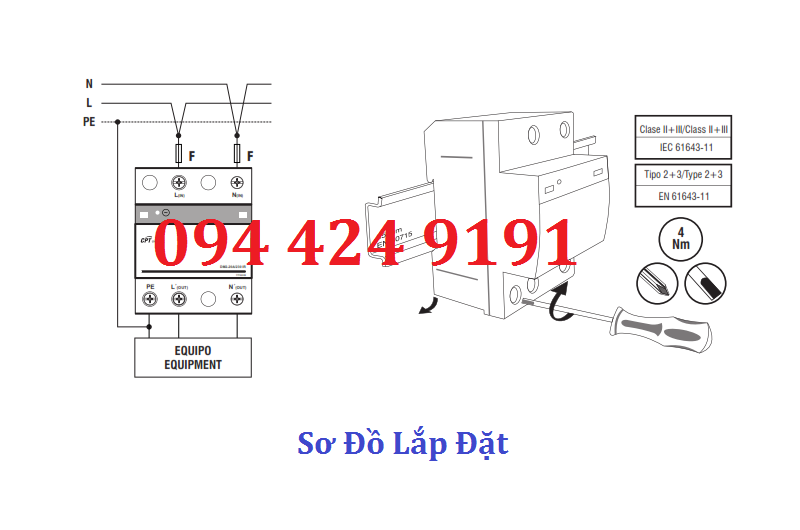 Sơ đồ lắp đặt cắt lọc sét DM2-20A-230IR