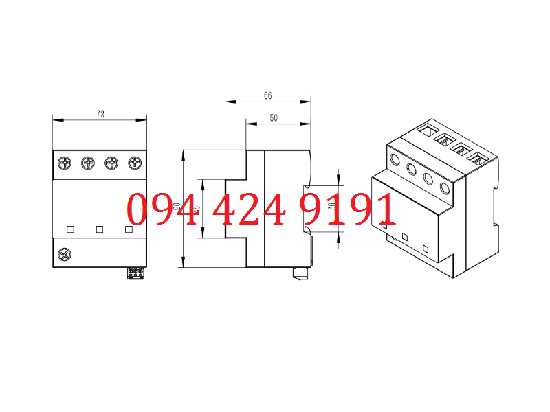 Kích thước cắt sét 3 pha TSG MG25 Prosurge